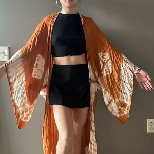 Free People Rust Tie-Dye Kimono Duster